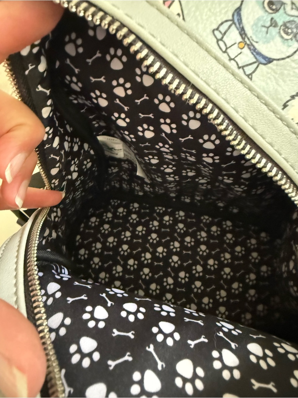 Disney Parks Loungefly Light Blue/Gray Puppy Print Mini Backpack - Picture 5 of 6